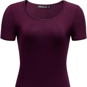 Women's OThread & Co. T Shirt Basic Top Scoop Neck Chestnut Maroon Large Stretch